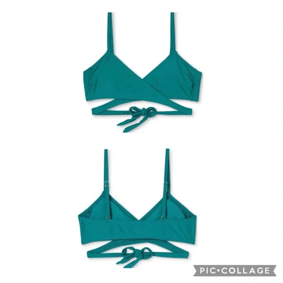 ☀️☀️Juniors Wrap Front Bralette Bikini Top - Xhilaration Teal Green XS or Medium - Picture 1 of 7